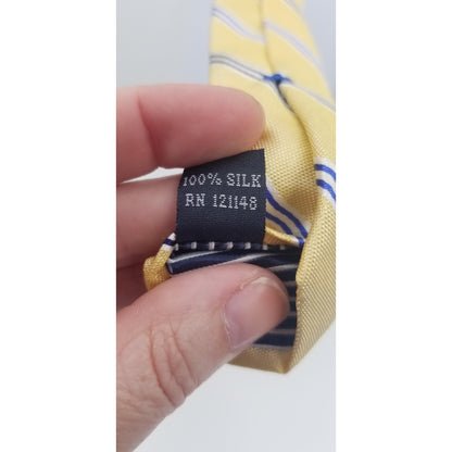 Nautica Mens wide Vintage Neck Tie Yellow Gold Blue Striped 60"