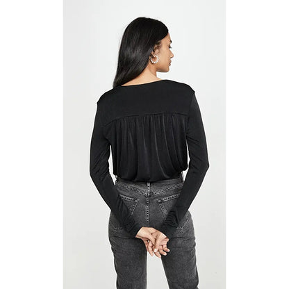 Free People Intimately Turnt Bodysuit Small Black NEW Surplice V-Neck Slinky