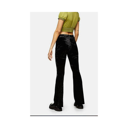 Topshop Womens Soft Crushed Velvet Knit Pull On Flare Leg Pants Size 8 Black NWT
