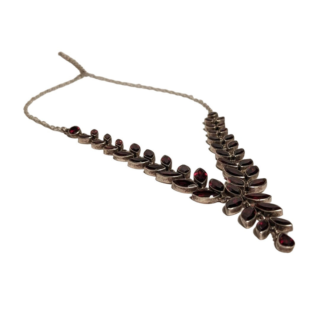 Vintage Sterling Silver Handmade Garnets Graduated Necklace Chain Bridal 10.5"