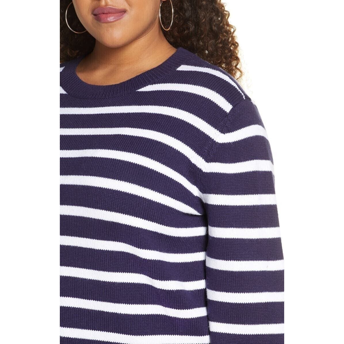 Halogen X Atlantic-Pacific Crew Sweater Sz Large Navy/White Cathy Stripes NWT