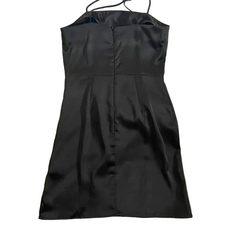 Topshop Satin Body Con Spaghetti Strap Mini Dress US 4 Black NWT