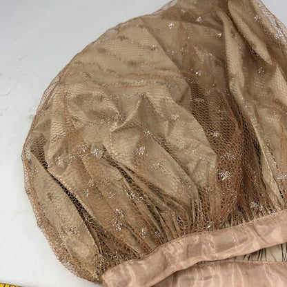 Vintage 1950's Hair Bonnet Vinyl w/ Metallic Mesh Overlay Neck Tie Curlers NUDE