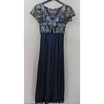 JS Collections Blue Gray Floral Lace Top Dress Size 2 Evening Prom Gown Wedding