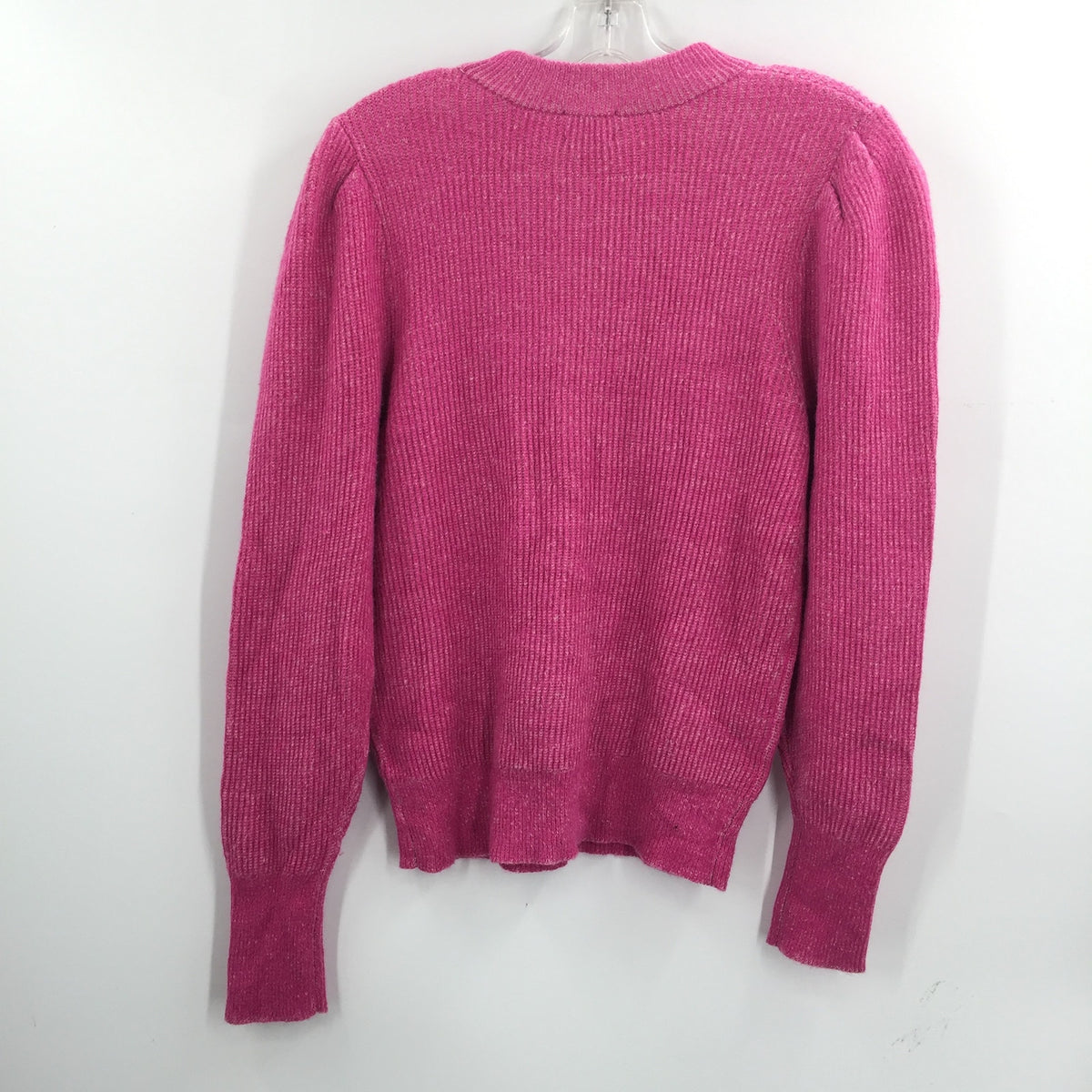 Free Press Womens Plaited Puff Sleeve Sweater Pink Cyclamen High Neck Medium NWT