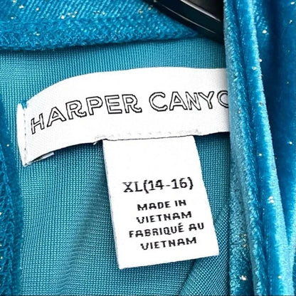 HARPER CANYON Kids' Sparkle Velour Dress XL Extra Large 14/16 Teal Ocean NWT