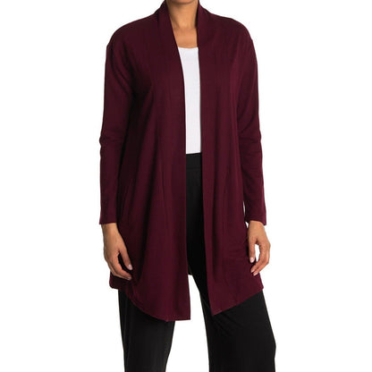 Melloday Women's Open Cardigan Sweater Large Wine NWT Slash Pockets Tunic Length