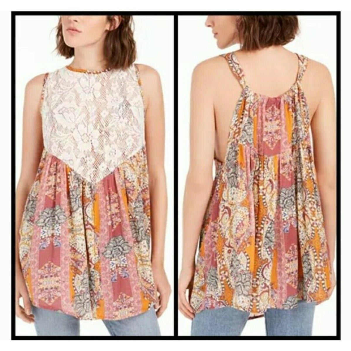 Free People Count Me In Trapeze Tunic Floral Combo Womens Extra Small NWT $88