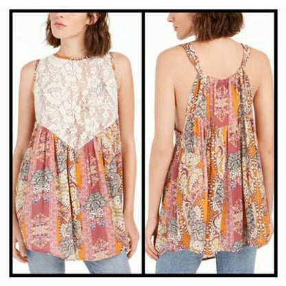 Free People Count Me In Trapeze Tunic Floral Combo Womens Extra Small NWT $88