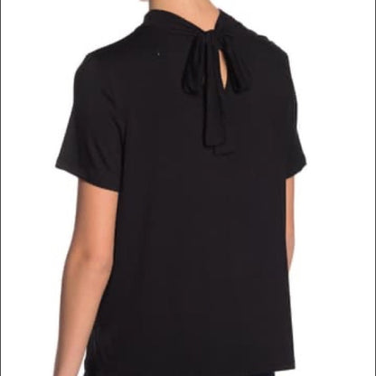 14th & Union Black Mock Neck Tie Back T Shirt Small short Sleeve Casual Travel