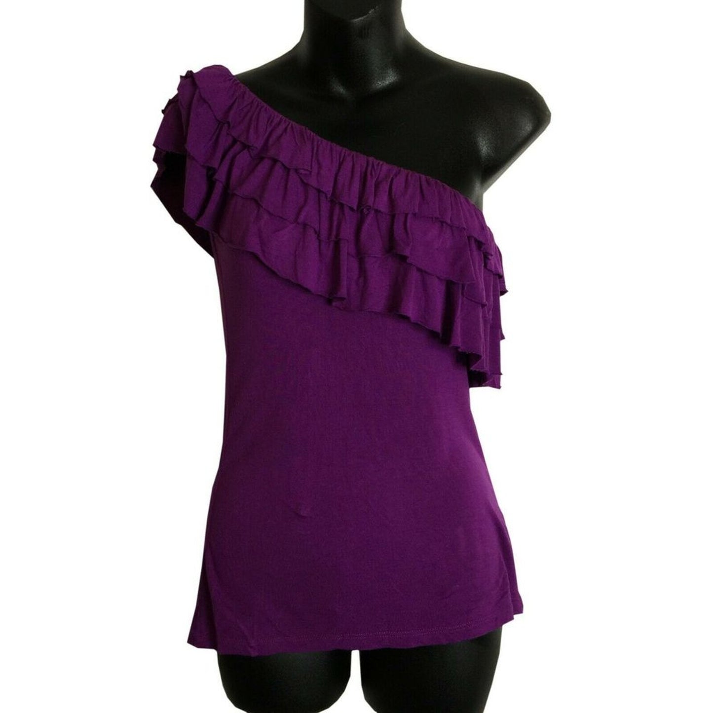 Soprano Womens Ruffled One-Shoulder Top Solid Purple Small Lot 2 Shirts