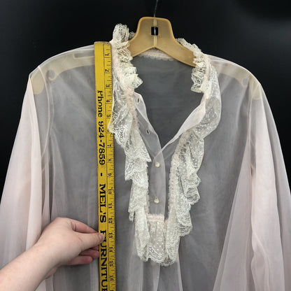 Vintage Pink Sheer Chiffon Ruffle Lace Nightgown Robe Romantic Loungewear