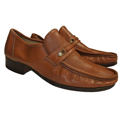 Sears Vintage Men's Loafers Size 9.5 Slip On Italian Leather Cognac 1 Inch Heel
