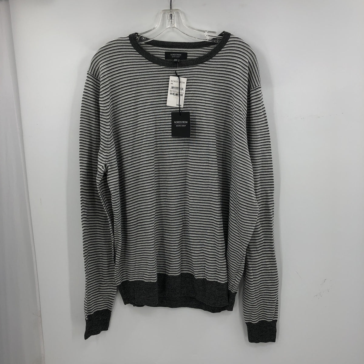 Nordstrom Men's Striped Round Neck Sweater Long Sleeve Heather Gray Size 2XL NWT