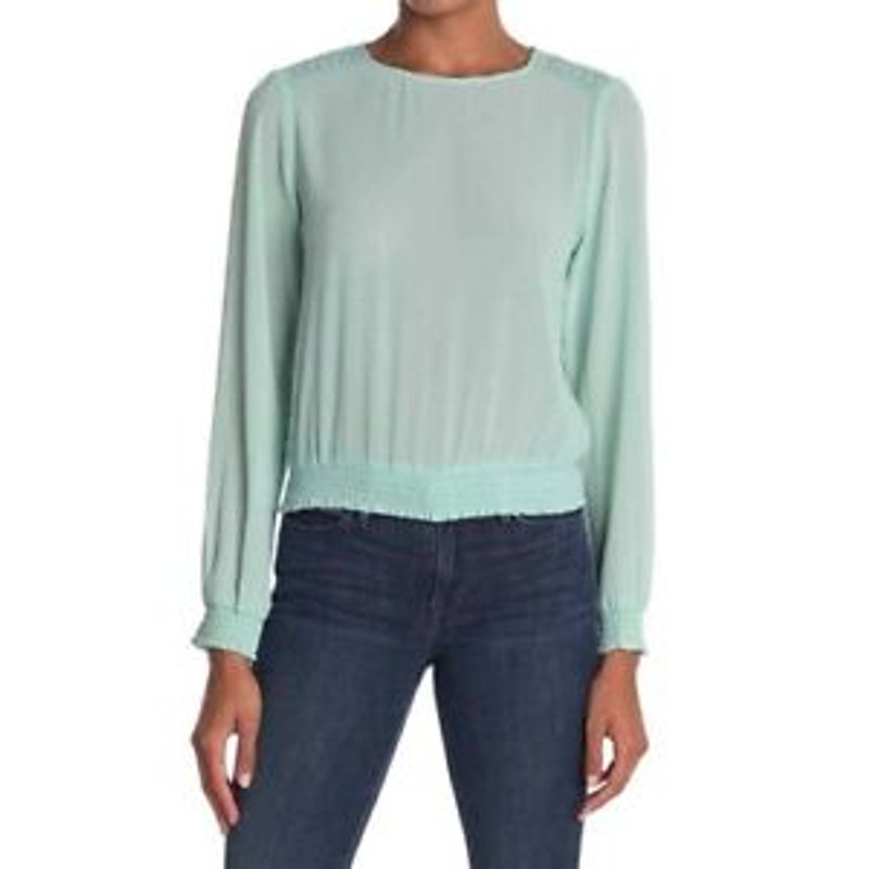 Socialite Mint Medium NEW Crochet Trim Smocked Waist & Sleeve Blouse