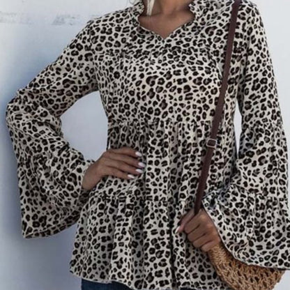 Romantic Hut Apricot Leopard Bell Sleeve Tier Top Size 6
