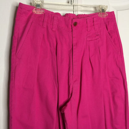 VINTAGE Pleated Cuffed High Waist MOM Ankle Pants Pink 100% Cotton Size 12