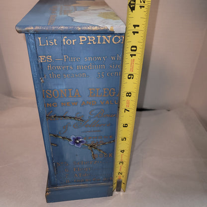 BLUE Hand-painted dry rub floral gold Custom 4 drawer jewelry box trinket stash