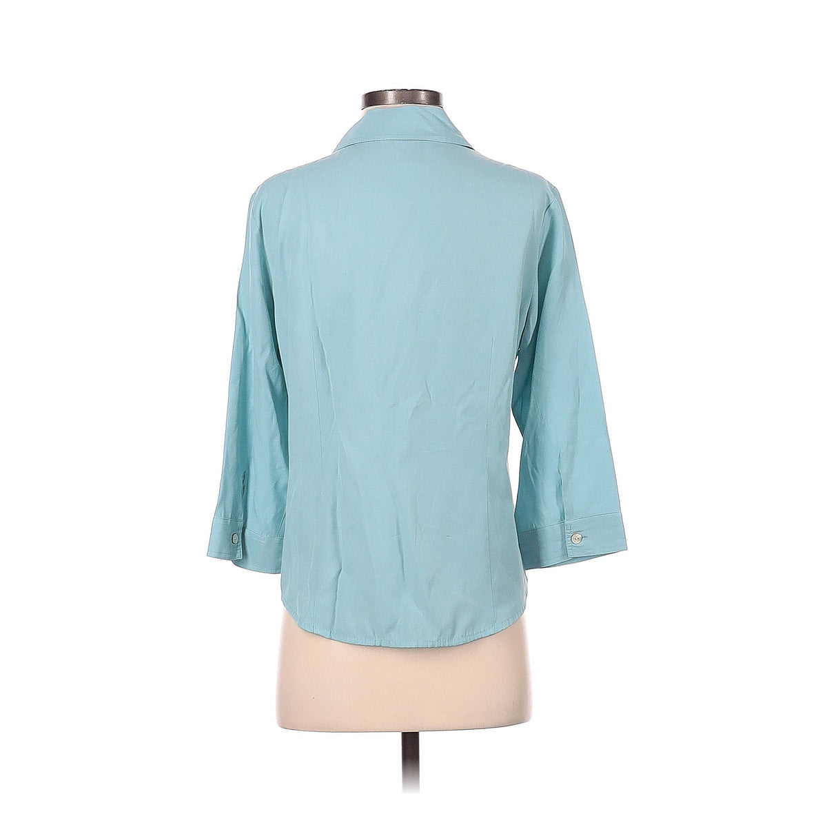 DressBarn Long Sleeve Button-Down Shirt Size Small Blue Rayon Polyester Blend
