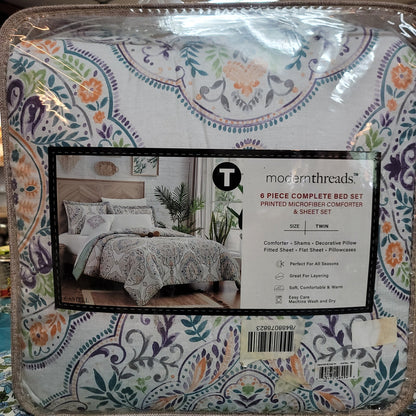 Modern Threads TWIN 6 Piece Comforter Set All Seasons BOHO Print Multicolor