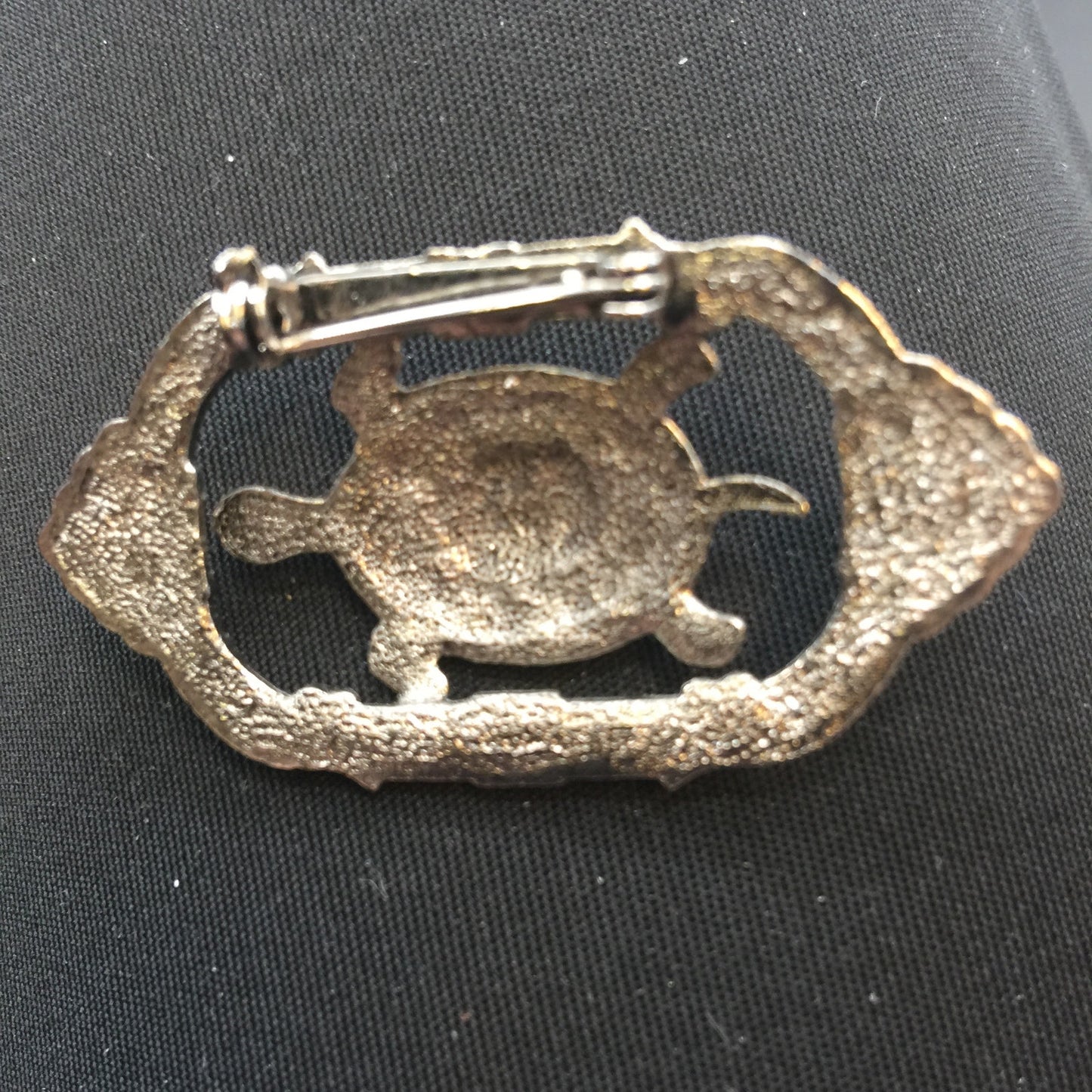 Vintage Golden Silvertone Turtle Rhinestone Brooch Costume Jewelry