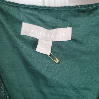 Chelsea 28 Sparkle Wide Leg Jumpsuit Sleeveless V-Neck Metallic Green SZ Medium