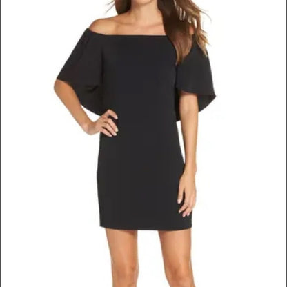 Trina Turk NEW Black Zeal Off the Shoulder Dress bodycon wing sleeve