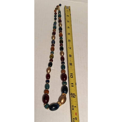 LEI Jewel Tone Multi Color Glass Beaded Necklace Opaque Graduated Necklace