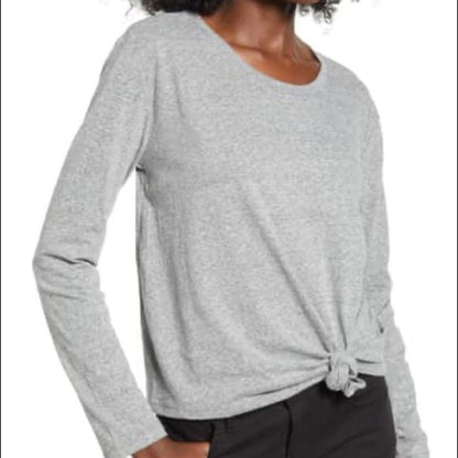 BP. Grey Front Knotted Long Sleeve Tee XSmall