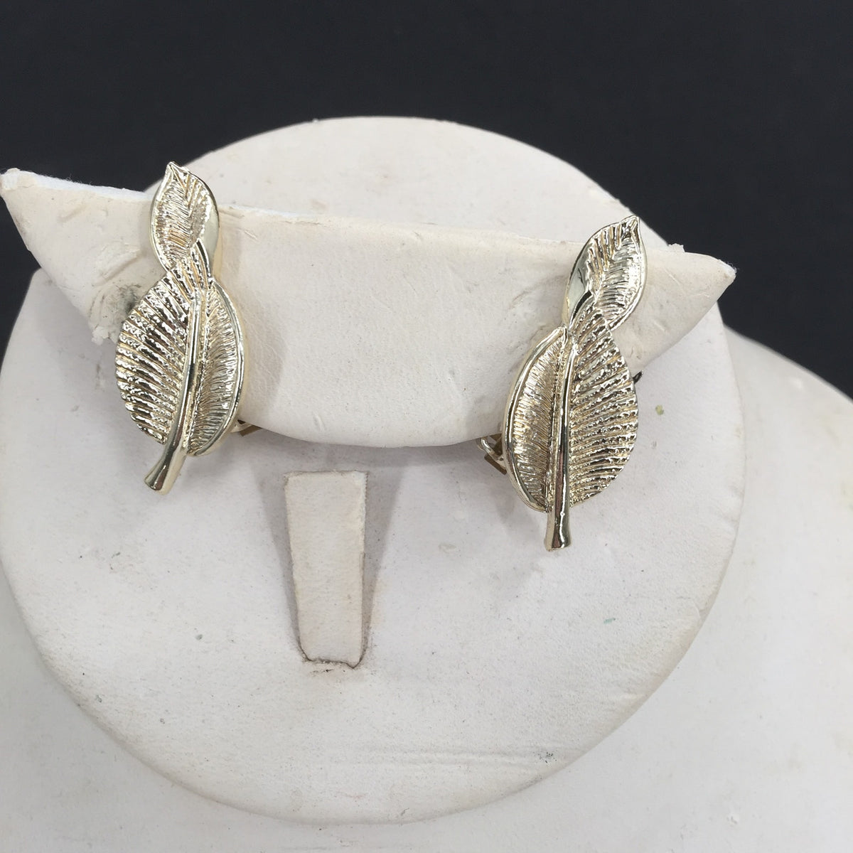 Vintage Golden Twisted Leaf Clip On Earrings Costume Jewelry