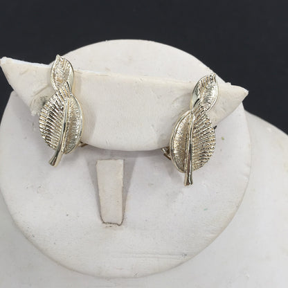 Vintage Golden Twisted Leaf Clip On Earrings Costume Jewelry