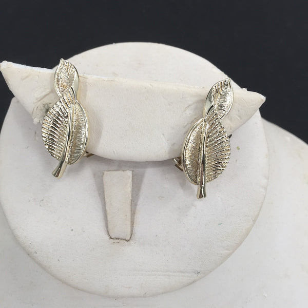 Vintage Golden Twisted Leaf Clip On Earrings Costume Jewelry