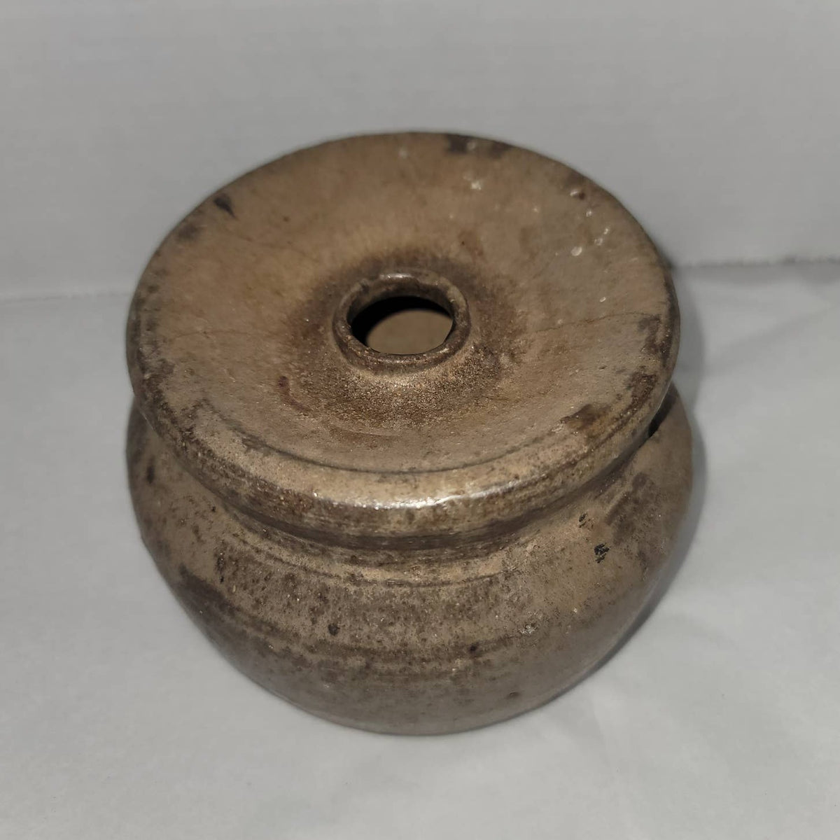 Earthenware candle holder brown blue hand thrown pottery ball bell shape UNIQUE
