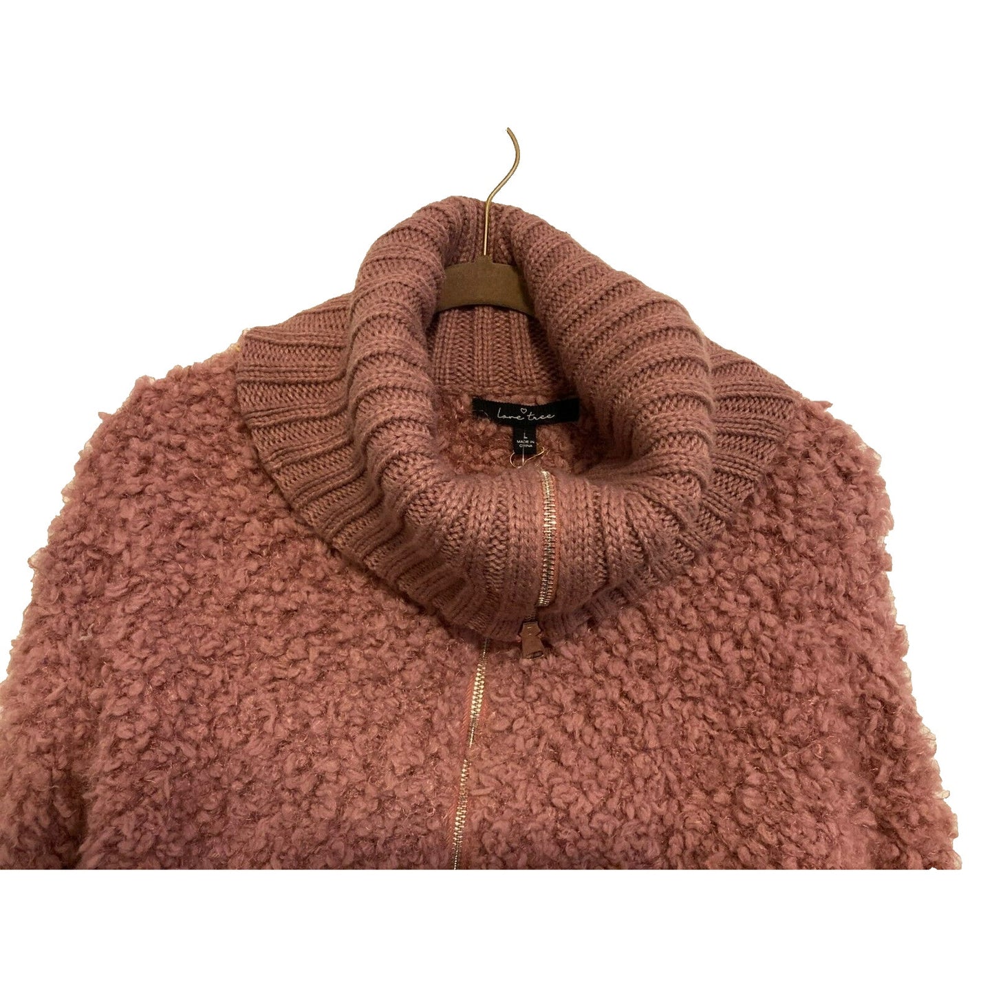 Love Tree Full Zip Cable Knit Fuzzy Cardigan Sweater XL/Extra Large Mauve NWT