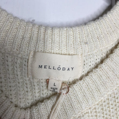 Melloday Knit Pullover Sweater Long Sleeve Crew Neck Two Pocket Ivory NEW Large