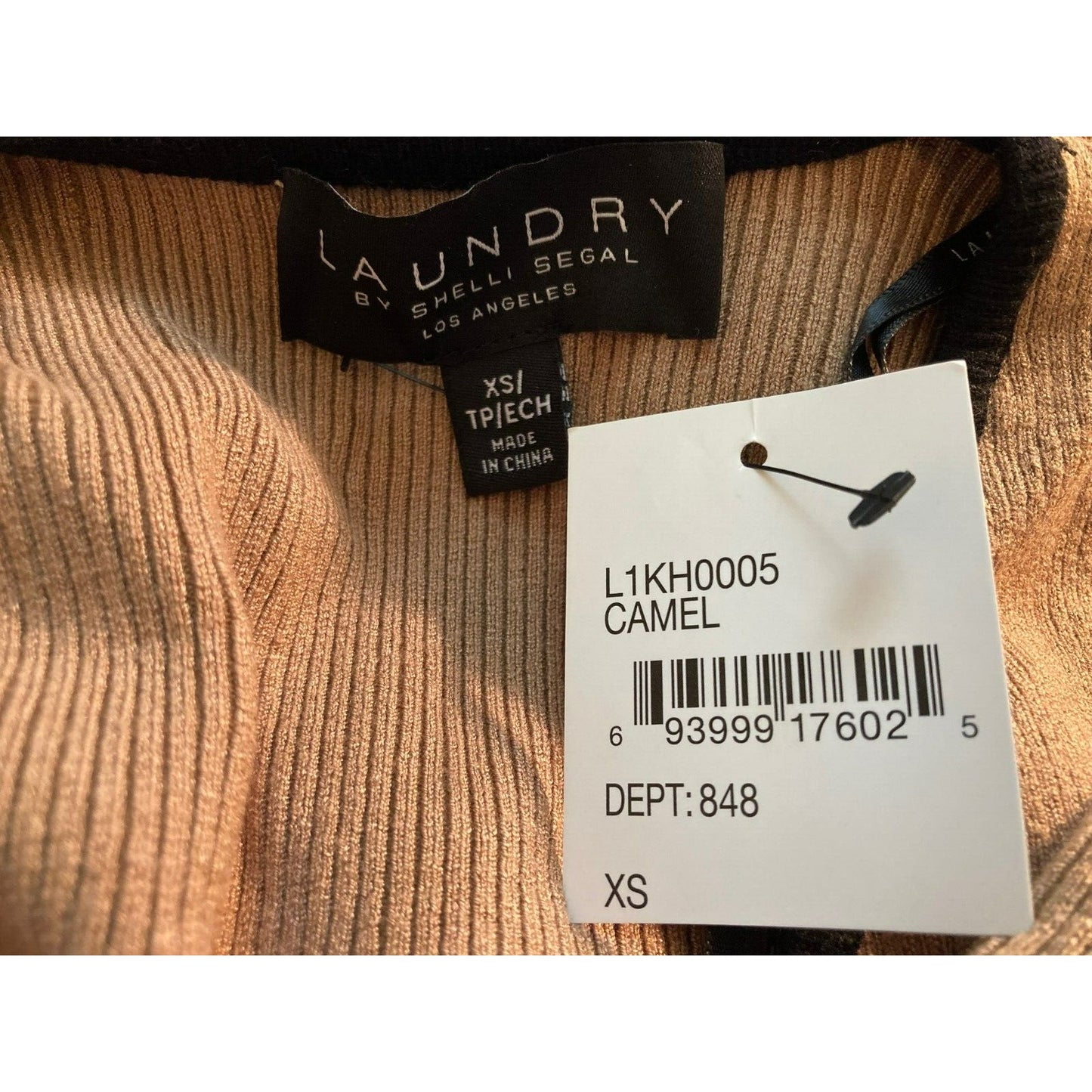 Laundry by Shelli Segal Ribbed Faux Wrap Surplice Top XS/Extra Small Camel NWT