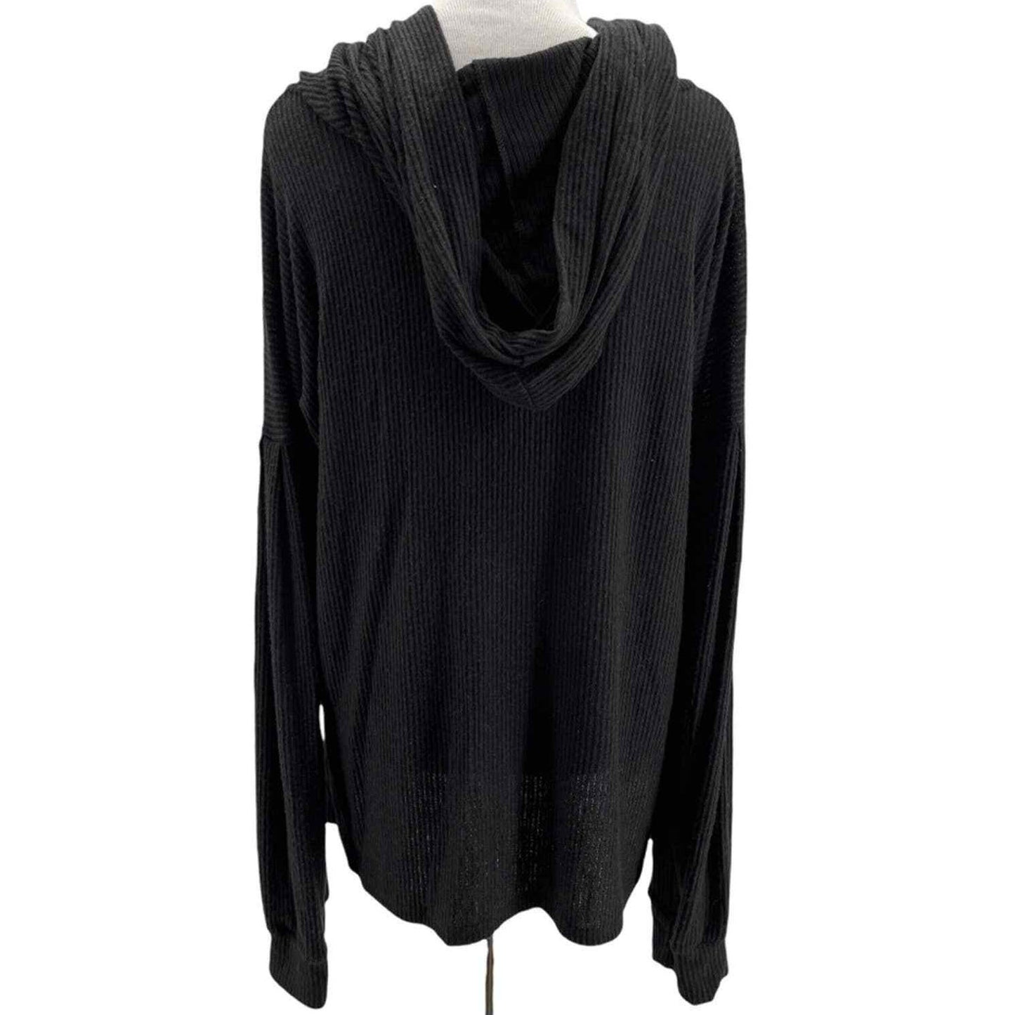 PST by Project Social T Wren Cozy Rib Hoodie Pullover XS/Extra Small Black NWT
