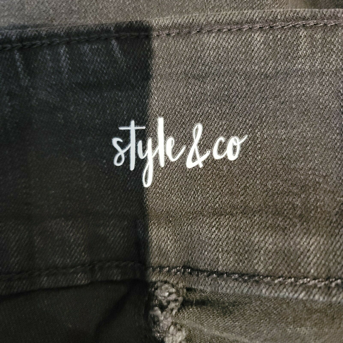 Style & Co SMALL Boyfriend Jeans Pull On Low Rise Black Smudge Cotton Blend
