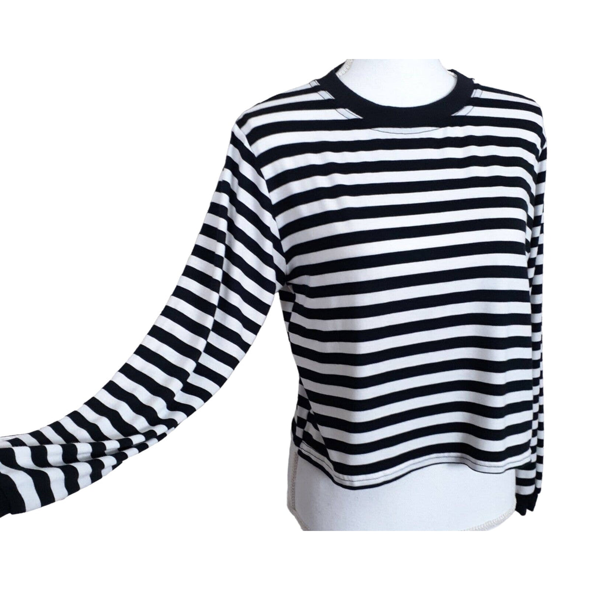 Cotton Emporium Striped Top Small Black/White NEW Crew Neck Long Sleeves Crop