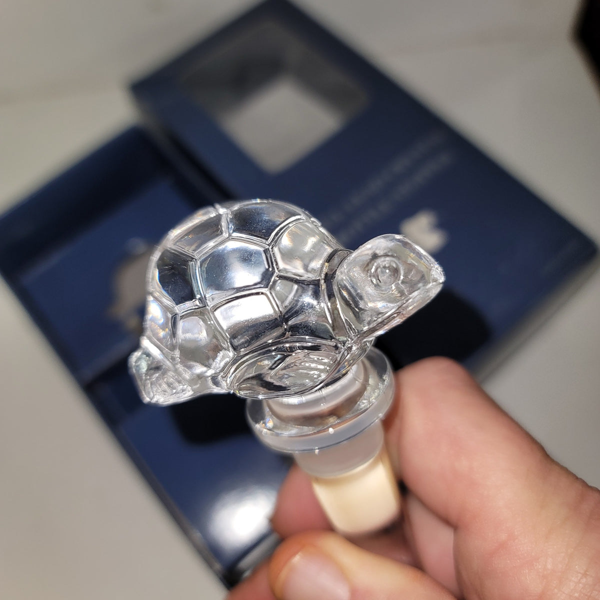 Towle Austria Full Lead Crystal TURTLE Wine Bottle Decanter Stopper flared NIB