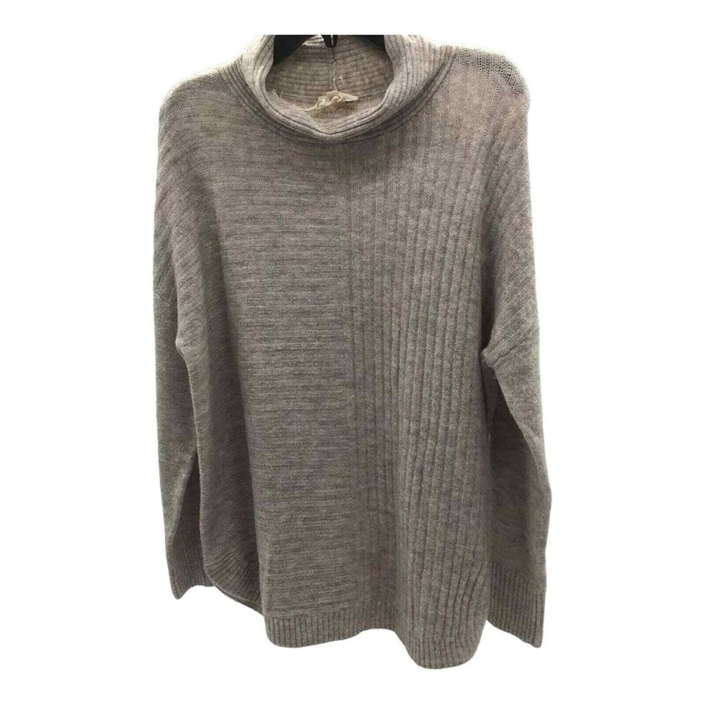 COMO VINTAGE Sweater Ribbed Knit Mock Neck Grey Sz XL/Extra Large Tan NWT