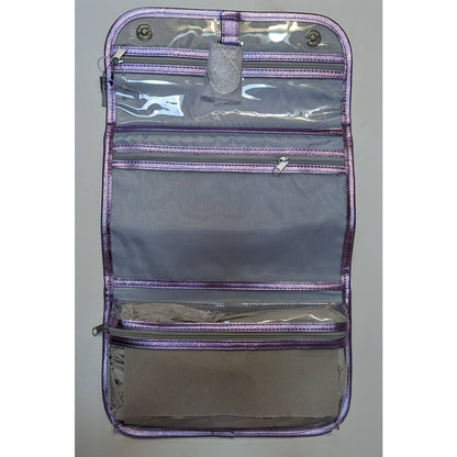 Tahari Lilac Sweethearts Hanging Travel Fold Up Toiletry Case Bag Clear Plastic
