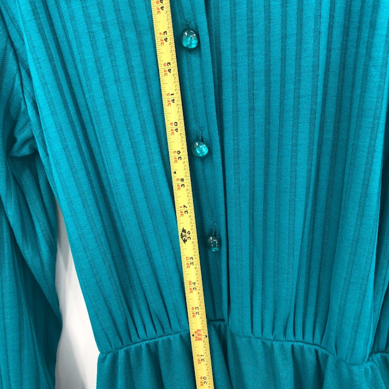 Willow Ridge VINTAGE Belted Button Up Wide Ribbed Teal Dress Size 12