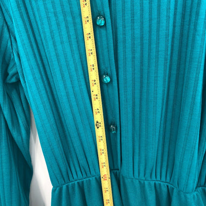 Willow Ridge VINTAGE Belted Button Up Wide Ribbed Teal Dress Size 12