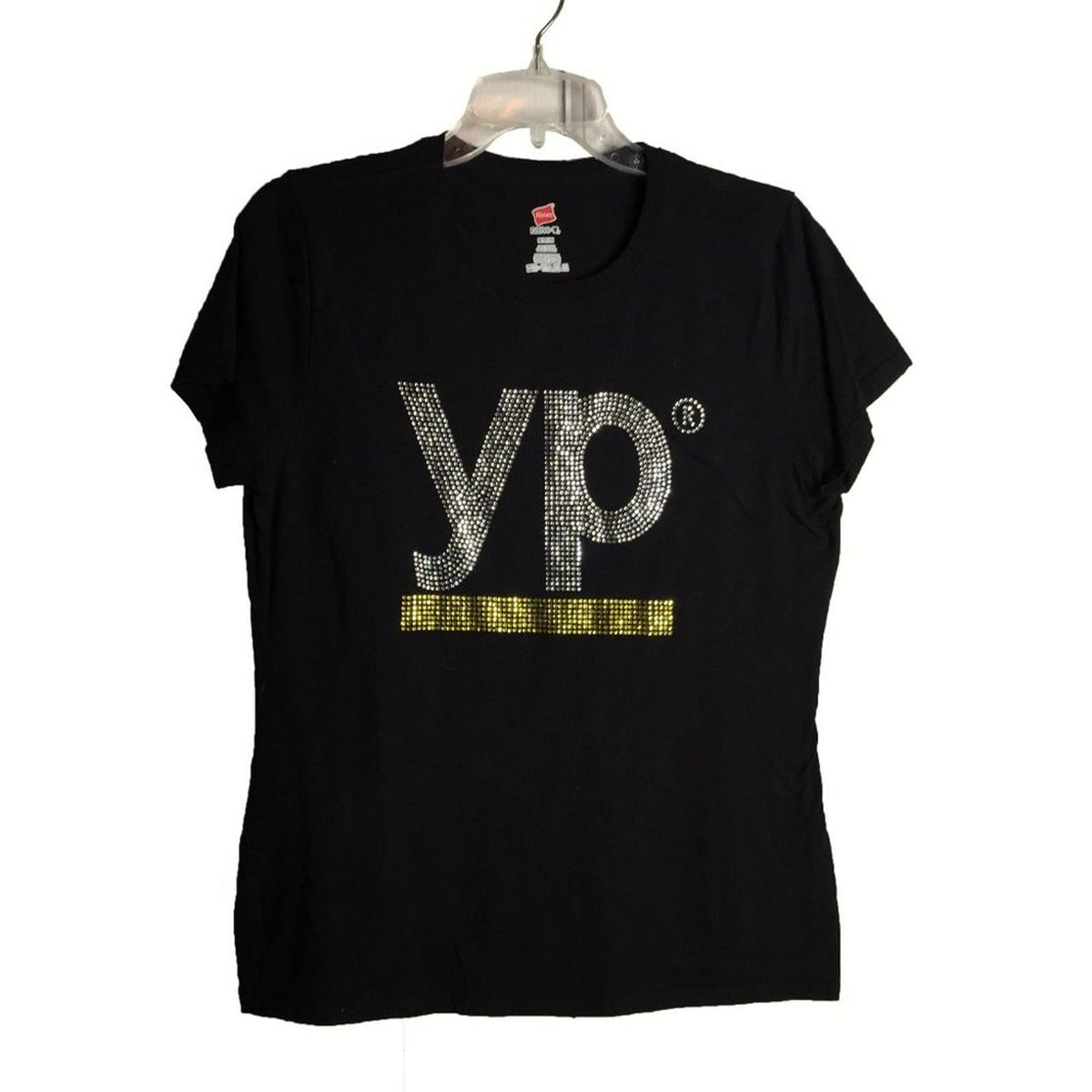 Hanes Nano-T T-Shirt Short Sleeve "YP Beaded Logo" Black 100% Cotton Size Medium