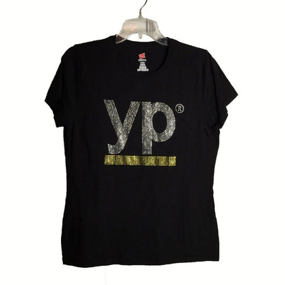 Hanes Nano-T T-Shirt Short Sleeve "YP Beaded Logo" Black 100% Cotton Size Medium