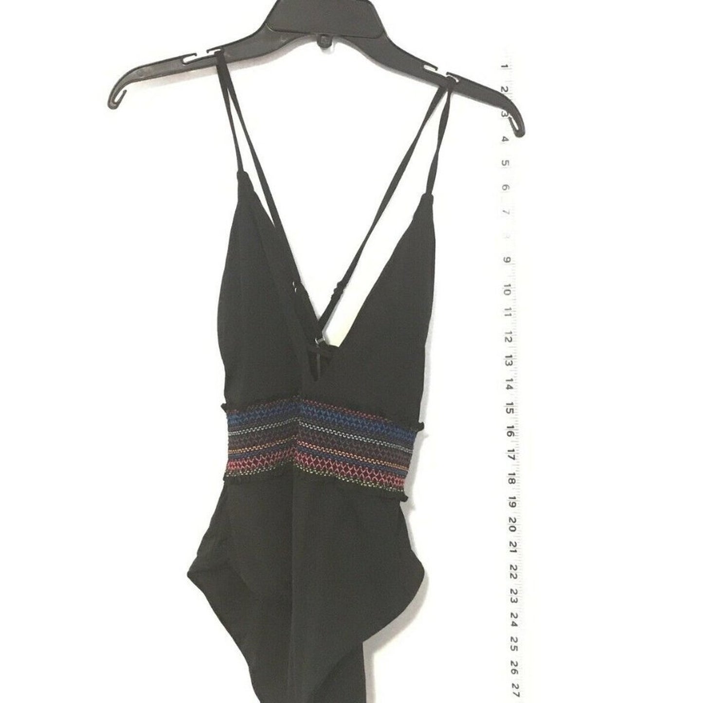 Bar III Smocked Plunging Neck One Piece Swimsuit Size Large