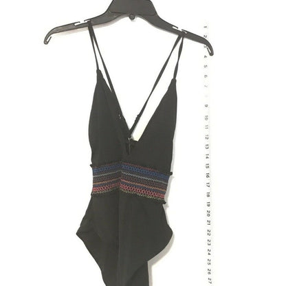 Bar III Smocked Plunging Neck One Piece Swimsuit Size Large