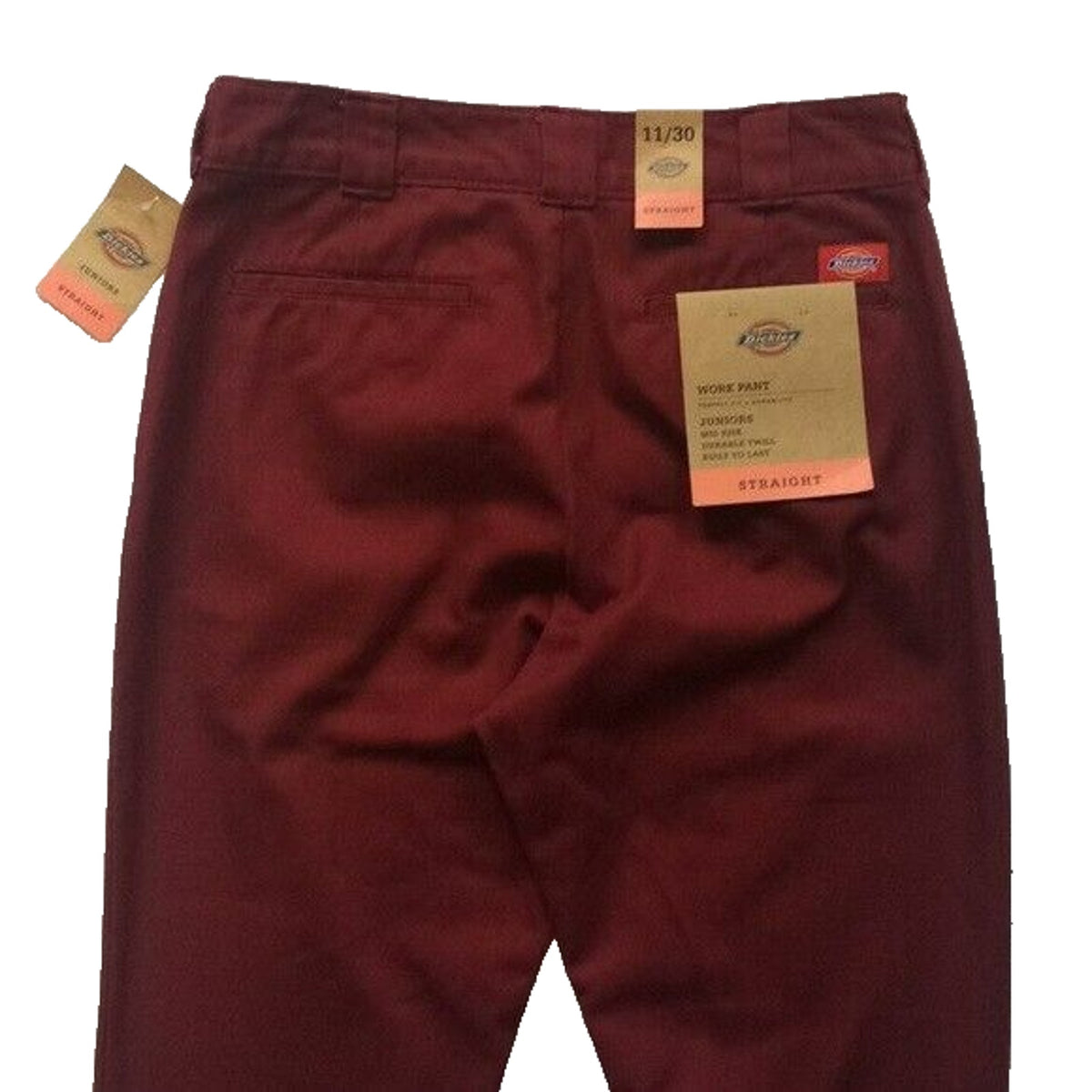 Dickies Straight Leg Juniors Flat Front Mid Rise Pants Size 11/30 Burgundy NWT