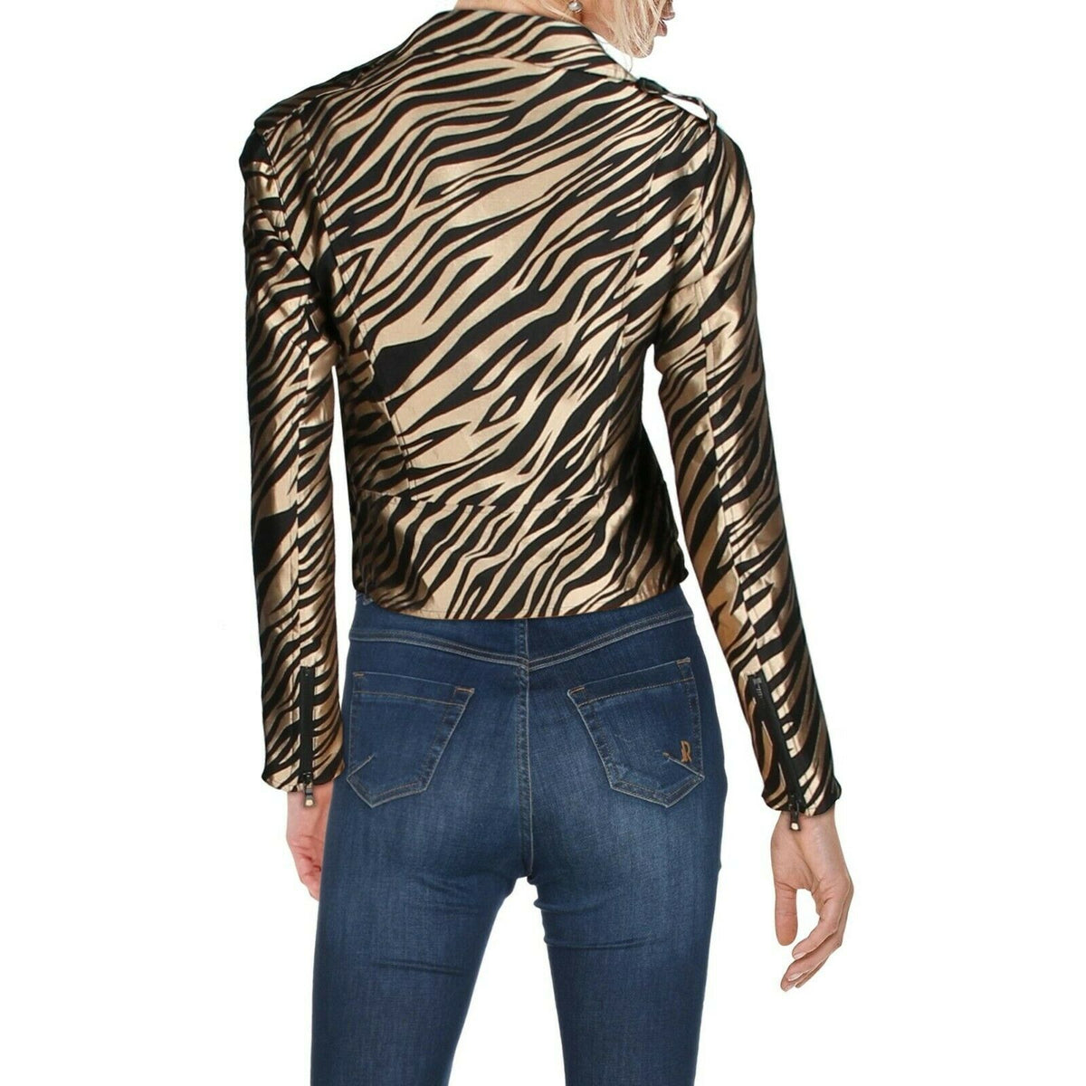 Anne Klein Moto Jacket Animal Print Long Sleeve Vicuna/Anne Black Combo 4